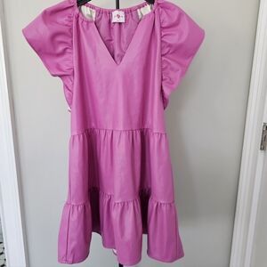 BUDDY LOVE Ronnie Ruffle Magenta Vegan Leather Mini Dress SM